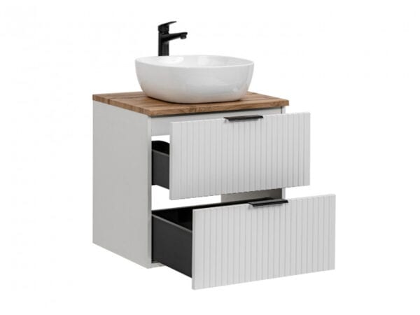 Oak Ribbed Vanity Unit Countertop Bathroom Vanity Unit 60cm Ribbed White/Oak Floating