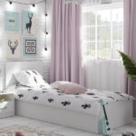 White Ottoman Single Bed Frame and Bedside Cabinet Set Euro 90cm Gas Lift Up Storage Bed - Tetrix and Nepo