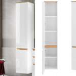 tall bathroom storage cabinet white gloss / oak