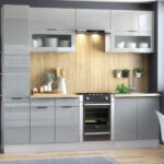 Kitchen Cabinets 7 Unit Set with Slim 400mm Larder Cupboard DIY 260cm Kitchen Light Grey Gloss - Star
