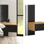 Floating Bedside Cabinet RIGHT Side Table 1 Drawer Nightstand LED Lights Oak/Black Oak Effect – Maio