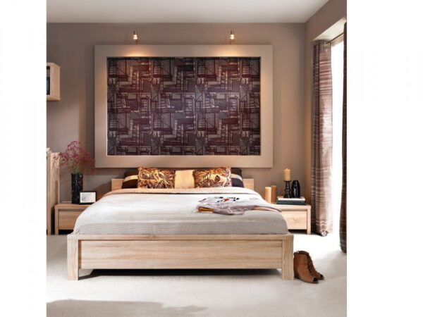 Bedroom Furniture Set Euro 140cm Double Bed Frame Solid Wood Slats 2 Bedsides Sonoma Oak Effect - Kaspian