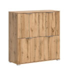 Modern Square Small 4-Door Sideboard Unit Storage Cabinet Oak Effect - Zele