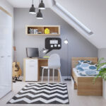 White Gloss & Oak Effect Childrens Single Euro Size Bedroom 7 Piece Set Bed Frame Desk Wardrobe  - Balder