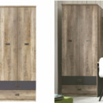 double wardrobe with drawer, 2 door wardrobe in rustic oak and dark grey