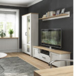 Scandi 3 Item Living Room Furniture Set with Soft Closing and LEDs White Pine/Oak Effect Finish - Loksa