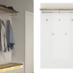 Wall Panel Coat Rack 5 Hooks Hanging Rail Shelf Hallway Storage White Gloss and Oak Effect Modern - Alameda