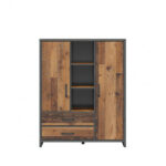 Rustic 2 Door Storage Display Cabinet Sideboard 2 Drawers Dark Grey and Reclaimed Wood Effect Finish - Weston