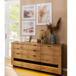 Large Sideboard Living Room Storage Cabinet with Drawers Dresser Artisan Black Oak with LED Lights 161cm - Ostia