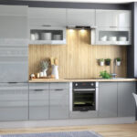 Kitchen Cabinets 8 Unit Set 600mm Larder Unit + Oven Housing 280cm Light Grey Gloss - Star