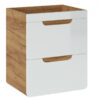 Bathroom Vanity Unit Slim Wall Mounted 50cm 500mm Sink Drawer Storage Cloakroom White Gloss Oak - Aruba