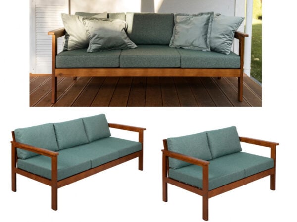 Garden Sofa Set 2 Seater and 3 Seater Cushioned Benches Wooden Outdoor Furniture Green Cushions – Cozy