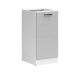 Kitchen Cabinet 400mm Base Modern Freestanding Cupboard Unit 40cm Left Hand Grey Gloss - Junona