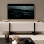 beige tv cabinet 160cm media unit for up to 65 inch TV stand in cashmere beige with black floating legs