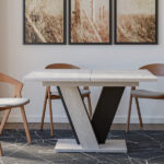 Extendable Dining Table 120-160cm 6-8 Seater Modern Marble Grey Stone with Black V Legs - Vera