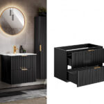 800mm bathroom wall vanity unit in black ribbed design