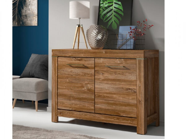 Small Sideboard 2 Door Compact Storage Cabinet Dresser 115cm Unit Medium Oak Effect - Gent