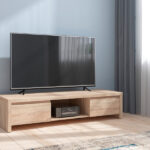 Modern TV Cabinet Entertainment Stand 2 Drawers Media Unit 144cm Sonoma Oak Light Wood Effect Finish - Kaspian