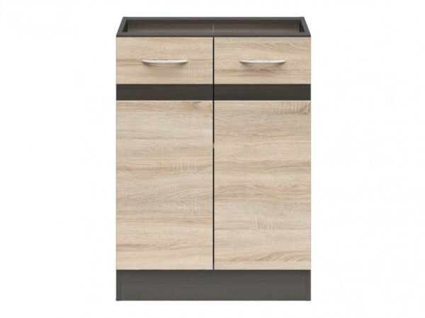 600mm Kitchen Base Unit Cabinet 2 Door 60cm Cupboard Dark Wood Wenge/Oak Effect Junona