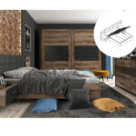 luxury king size bedroom furniture set with ottoman bed and sliding wardrove, Dark Black Oak finish