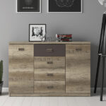 Sideboard Dresser Cabinet Storage Urban Large 130cm Unit Doors Drawers  Oak Effect and Grey Finish -  Malcolm