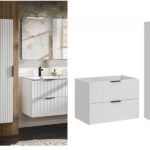 Bathroom 800mm Vanity Set Ribbed Textured White Modern Two Wall Hung Floating Cabinets - Adel
