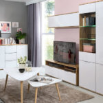 Modern Living Room Furniture Set White Gloss / Oak TV Cabinet Sideboard Display Wall Unit - Zele
