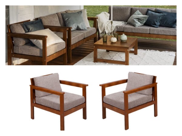 Garden Chair Set 2 Outdoor Chairs High Back FSC Wooden Frame Beige Cushions Patio Furniture – Cozy