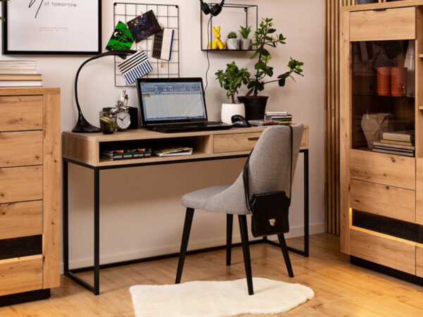 small desk with drawer slim narrow console sideboard oak black metal industrial loft