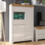 wide glass display cabinet white gloss and oak holten