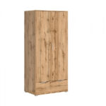 Modern Free Standing 2-Door Double Wardrobe Full Length Drawer Oak Effect  90cm - Zele