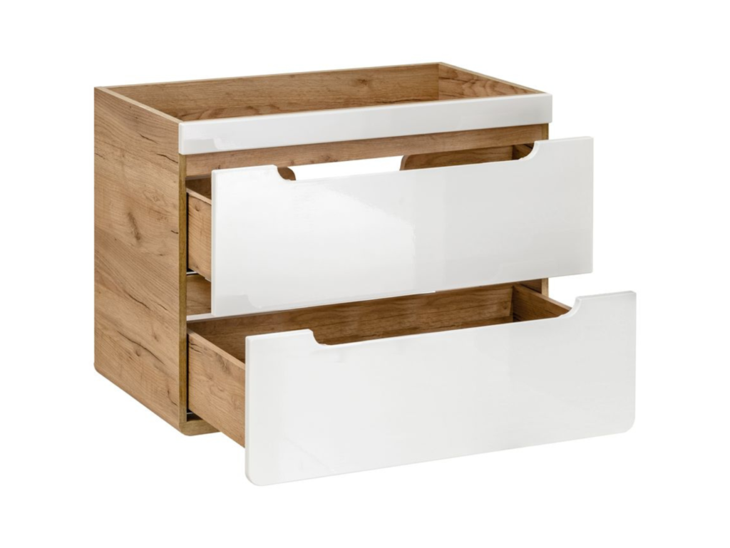 Wall Bathroom Vanity Unit with Sink 800mm Cabinet with Drawers Modern White Gloss and Oak Storage - Aruba