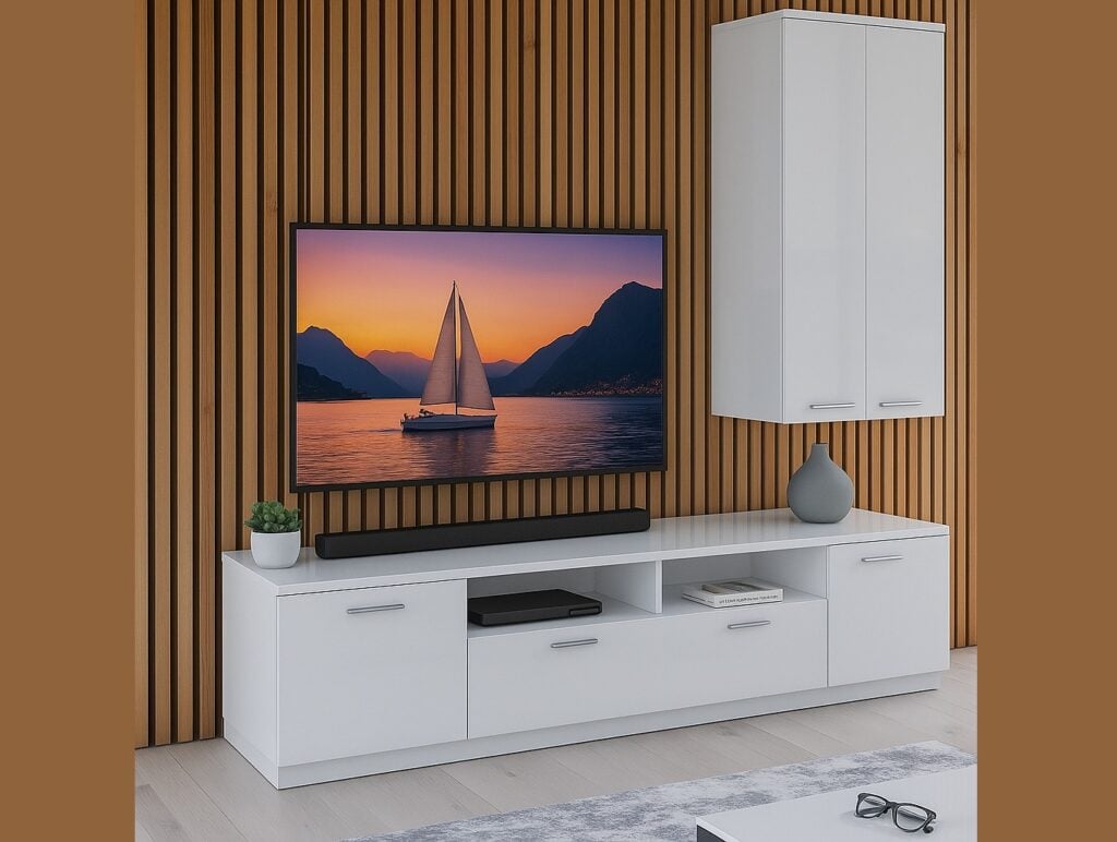 White Gloss TV Unit Modern Cabinet with Storage Wide Media Entertainment Stand – Sol