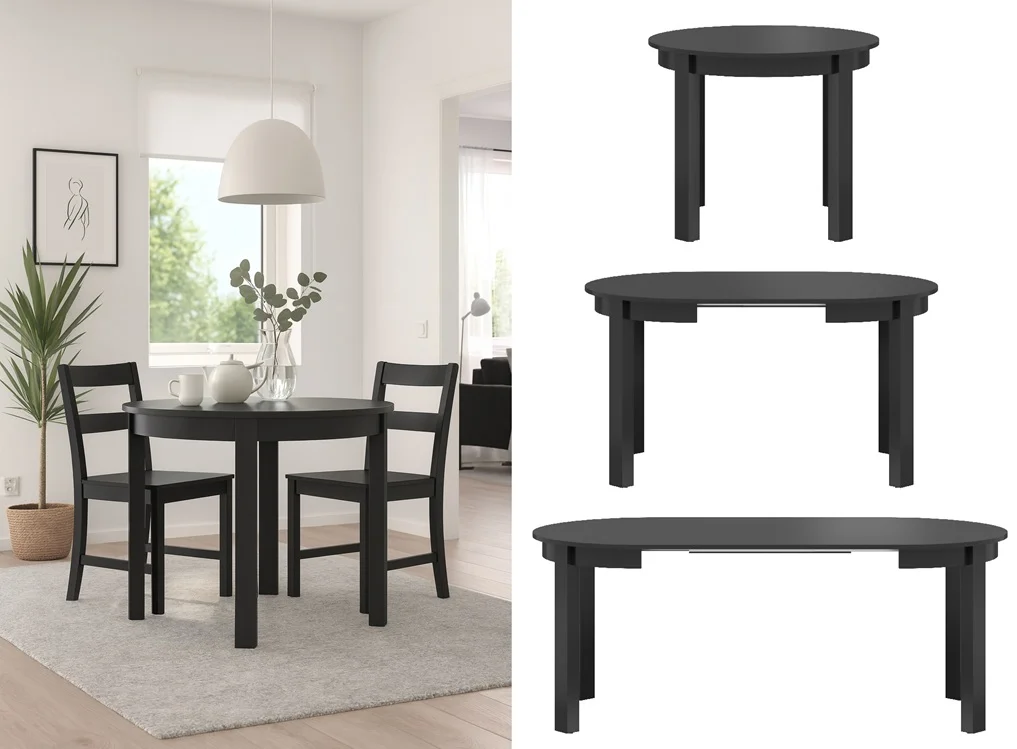 Round Extendable Dining Table 95 -195cm Oval Black Matt 6 8 10 Seater – Bernardin
