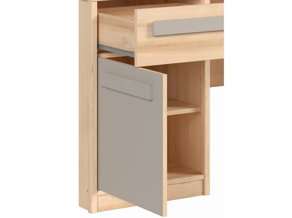 120cm Desk with Drawer and Storage Cupboard Modern Office Study Youth Room Beech Effect Grey - Namek