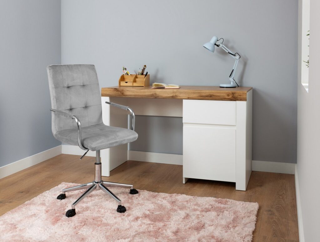 130cm Desk with Drawers Storage Cabinet Large Wide Computer Table Home Office Study White Gloss Oak Scandi - Holten