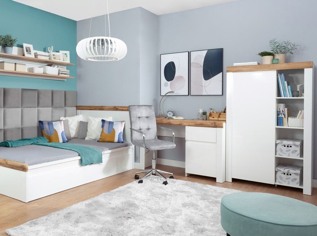 130cm Desk with Drawers Storage Cabinet Large Wide Computer Table Home Office Study White Gloss Oak Scandi - Holten