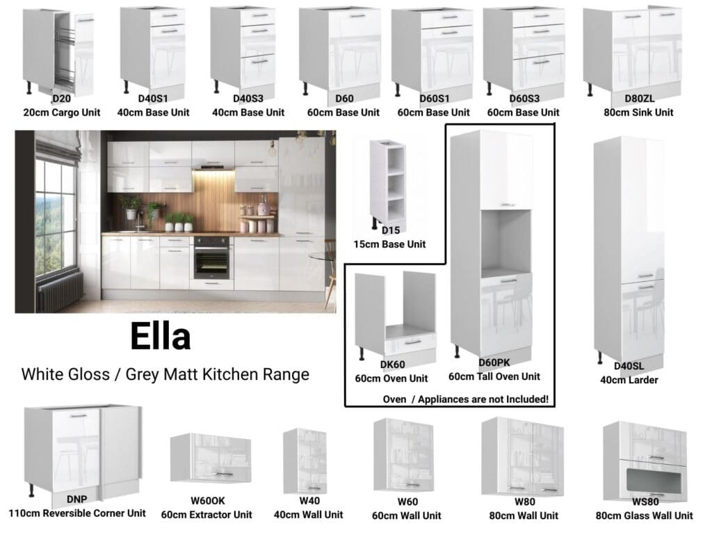 Kitchen Oven Housing Unit 600mm Cabinet Free Standing Unit for Single Oven White High Gloss - Ella