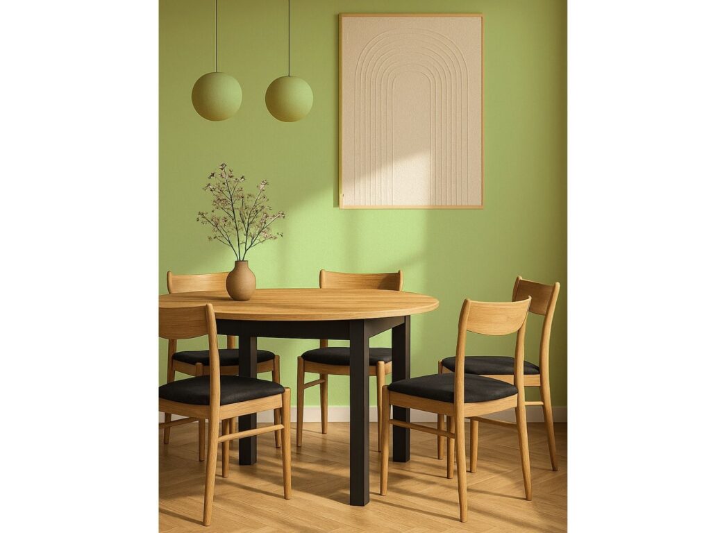 Round Extendable Dining Table Oval Oak Effect Top Black Legs 4 6 8 10 12 Seater Extends 105cm to 240cm – Indus
