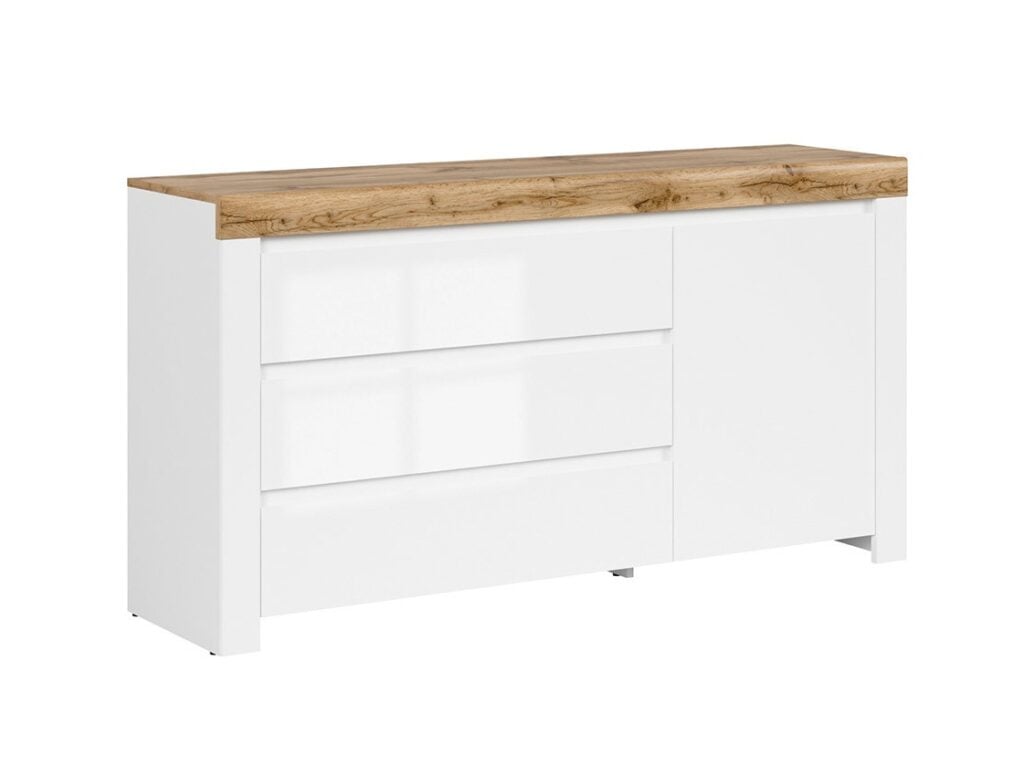 Large Sideboard Cabinet White Gloss Dresser with Drawers Scandi Oak Bedroom Living Room Storage - Holten