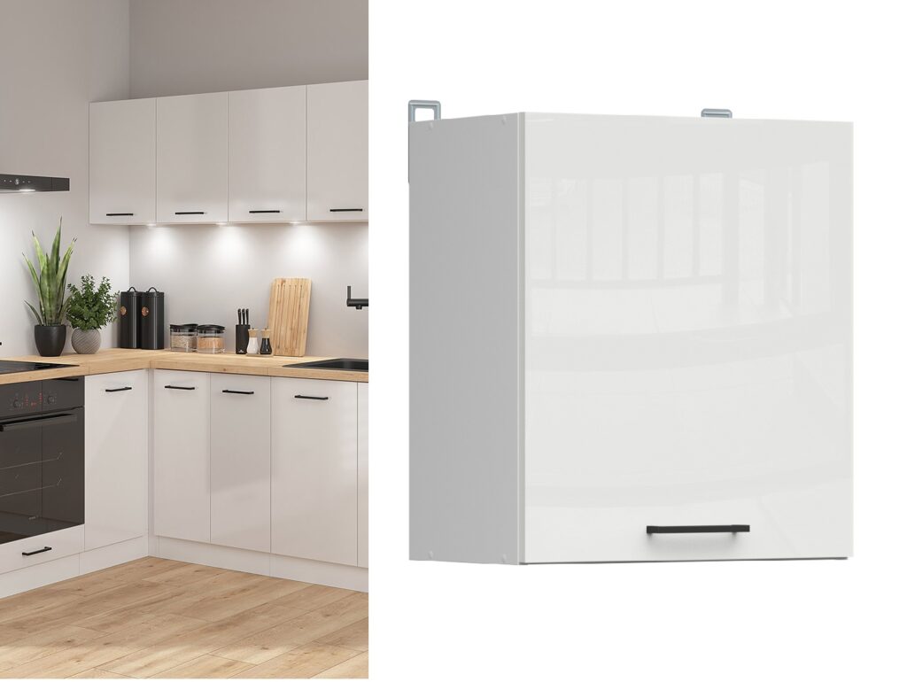 Kitchen Wall Unit 500mm Cabinet Modern Cupboard 50cm Chalk White Gloss Compact Storage - Junona