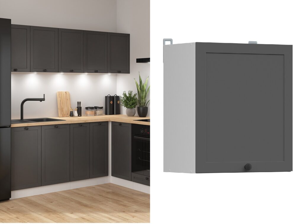 Kitchen Wall Cabinet 500mm Unit Modern Cupboard 50cm 1 Door Shaker Dark Grey - Junona