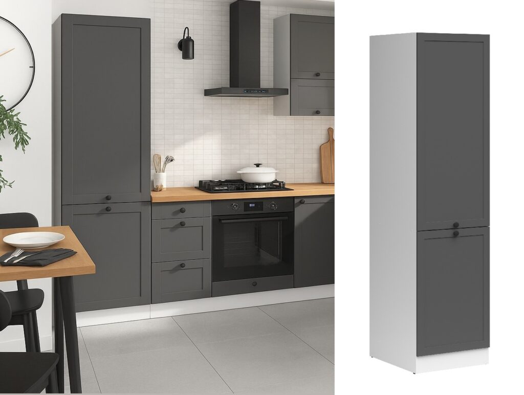 500mm Tall Kitchen Unit Larder Cabinet Pantry Freestanding Cupboard Shaker Dark Grey Right - Junona