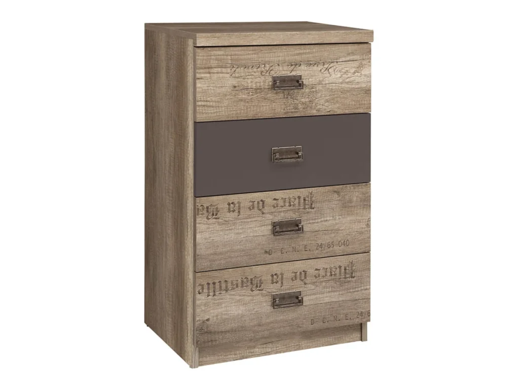 50cm Wide Chest of Drawers Narrow Slim 4 Drawer Storage Bedroom Living Room Unit Rustic Oak Dark Grey - Malcolm