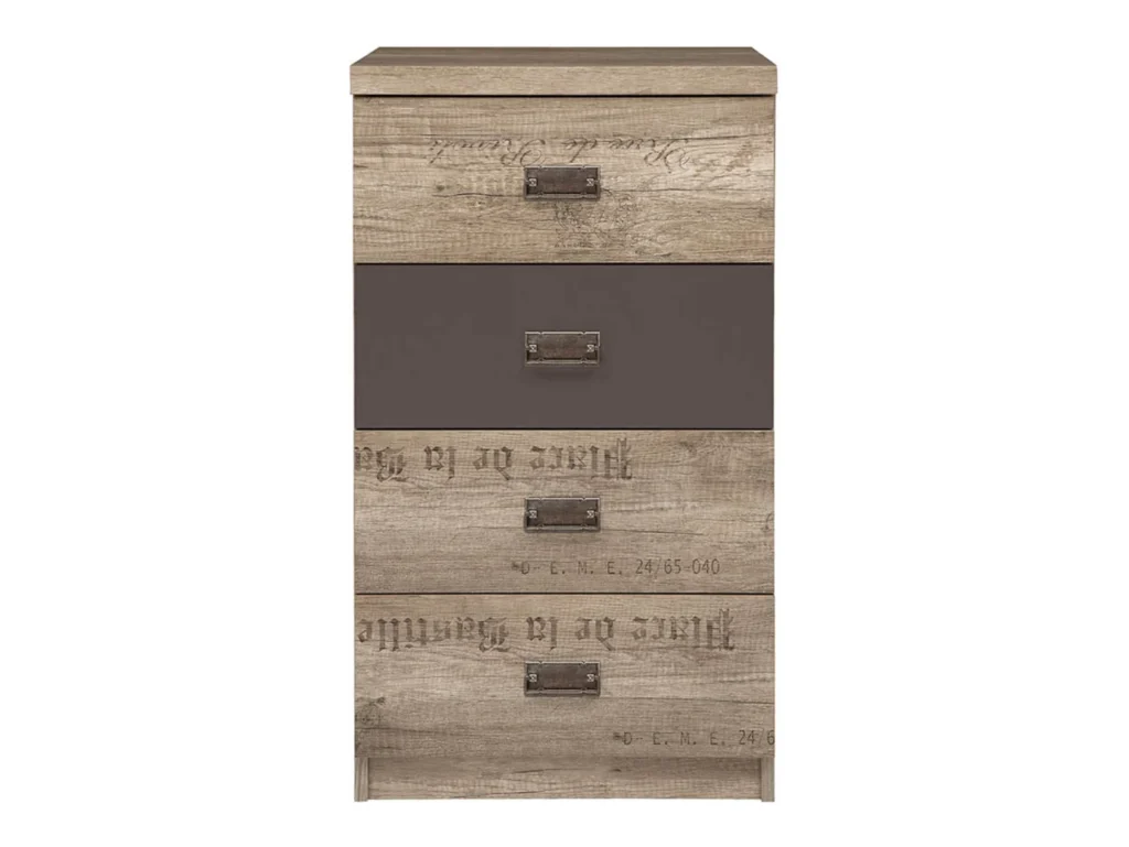 50cm Wide Chest of Drawers Narrow Slim 4 Drawer Storage Bedroom Living Room Unit Rustic Oak Dark Grey - Malcolm