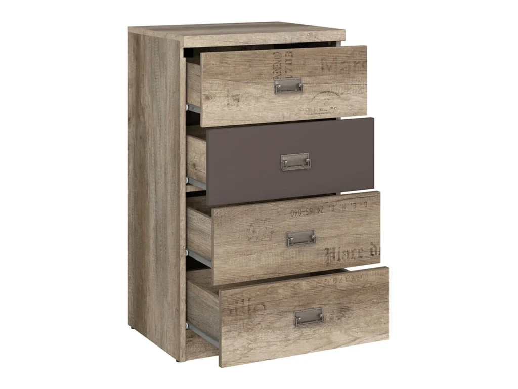 50cm Wide Chest of Drawers Narrow Slim 4 Drawer Storage Bedroom Living Room Unit Rustic Oak Dark Grey - Malcolm