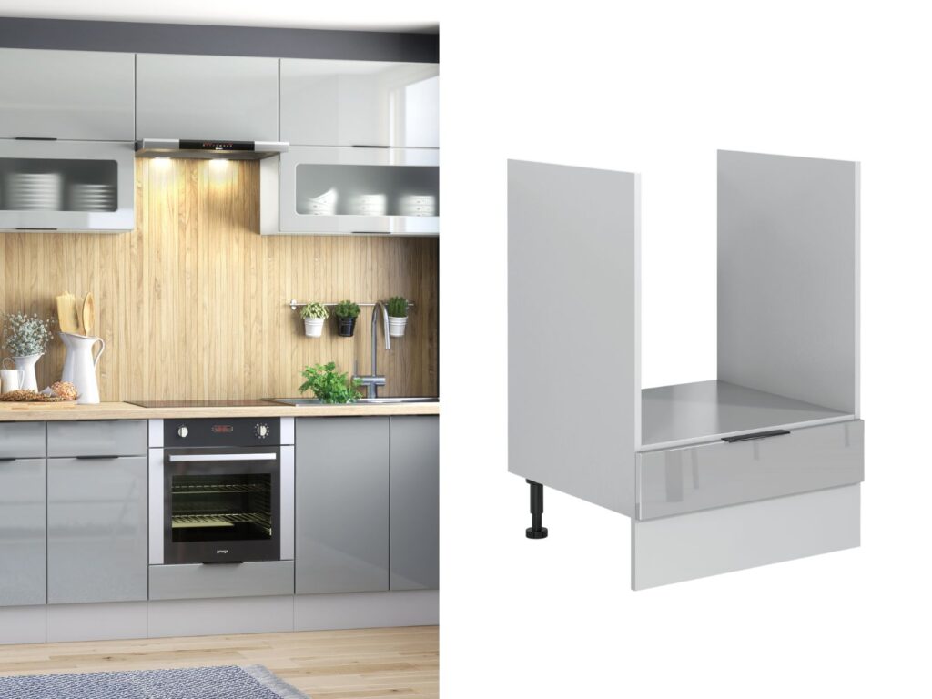 Kitchen Oven Housing Unit 600mm Cabinet Free Standing Unit for Single Oven Light Grey Gloss - Star