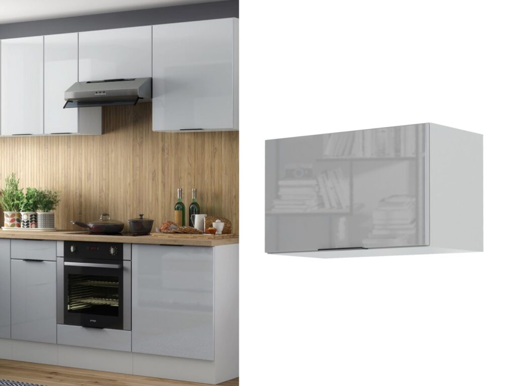 Kitchen Wall Cabinet Light Grey Gloss Extractor Fan Cooker Hood Housing Unit 600mm Half Height Cupboard - Star
