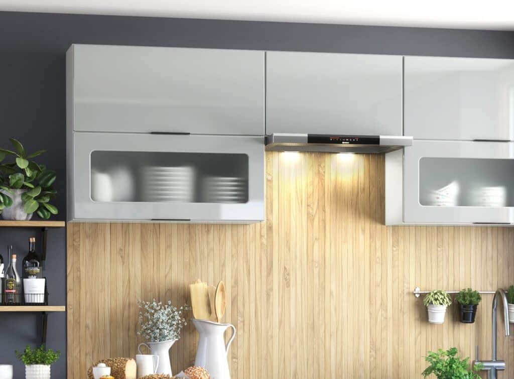 Kitchen Cabinets 6 Unit Cupboards Set 220cm DIY Fitted Package Light Grey Gloss - Star