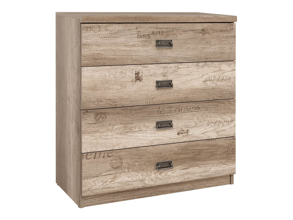 80cm Wide Chest of Drawers Bedroom Living Room Storage Unit 4 Drawers Rustic Oak and Grey - Malcolm